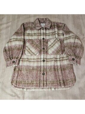 Lucky Brand Size M Pink Plaid Oversized Shirt Style Jacket Shacket Womens